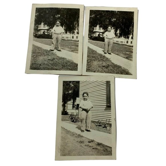 Young Boy Posing on Walkway Sidewalk 1930s Vintage Photograph Lot of 3 - Picture 1 of 8